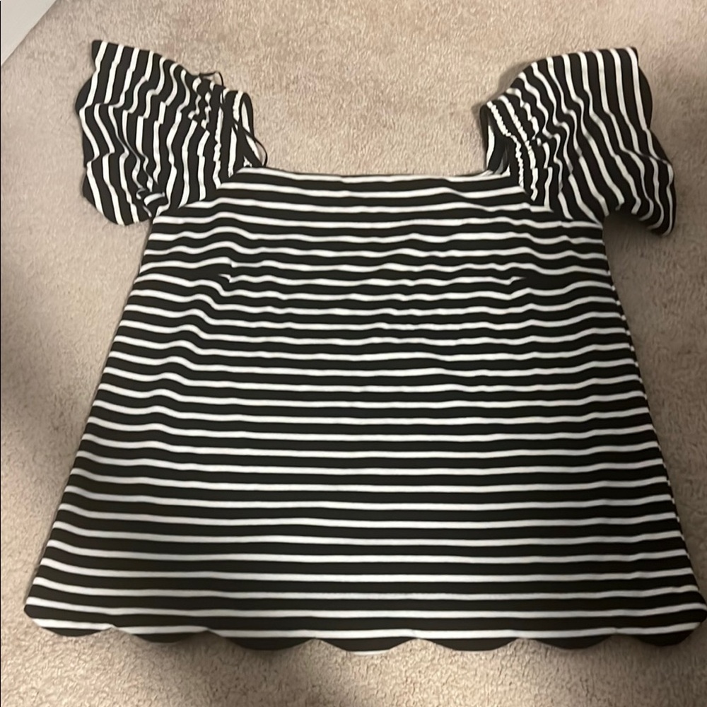 Banana Republic Black and White Ruffled Puff Sleeve Blouse